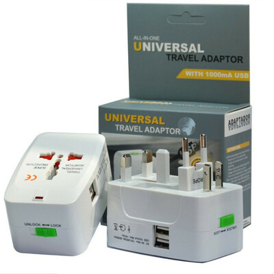 All in One Travel Adapter with 2 Ports USB